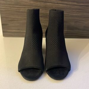 Eileen Fisher Croft Stretch Knit Open-Toe Bootie in Black